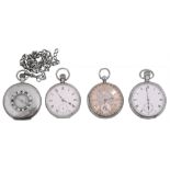 A Victorian silver open faced fusee pocket watch, three others