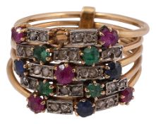 Five French multi gem-set rings