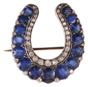 A late Victorian sapphire and diamond-set horseshoe brooch