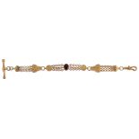 A Continental 9ct gold and garnet fancy link leontine watch chain