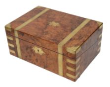 A Victorian brass bound burr walnut writing slope