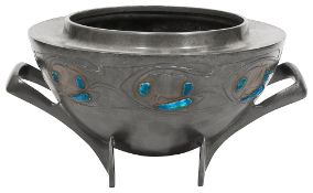 A Tudric pewter and enamel rose bowl,