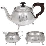 A George V silver three piece bachelors tea service