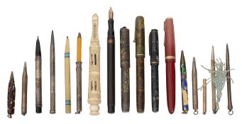 Assorted fountain pens, propelling pencils and other items