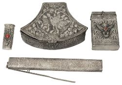 Indian silver embossed box and other items