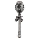 A novelty electroplated Humpty-Dumpty rattle