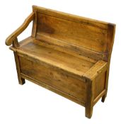 A small walnut box seat settle, Continental