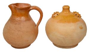 A Verwood pottery 'owl' costrel and a Verwood jug