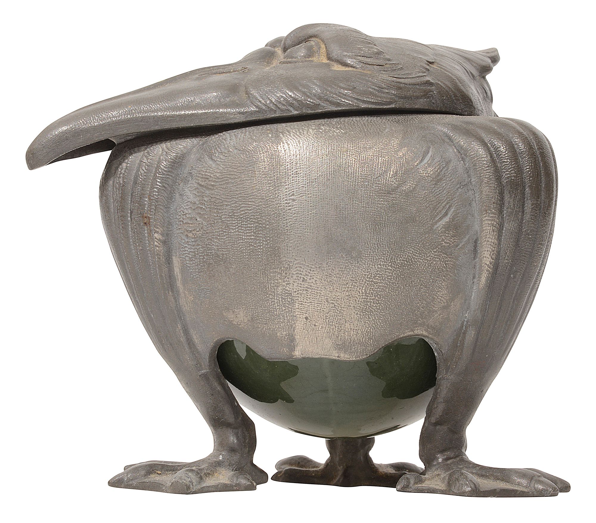 A continental Jugendstil pewter novelty grotesque bird inkwell c.1900