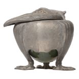 A continental Jugendstil pewter novelty grotesque bird inkwell c.1900