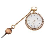 A 19th century French lady's pearl set 18K open faced fob watch