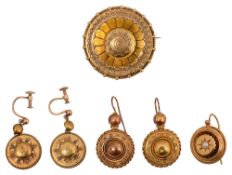 Various items of mid Victorian yellow gold Etruscan Revival jewellery