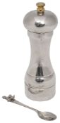 A silver clad pepper mill and christening spoon