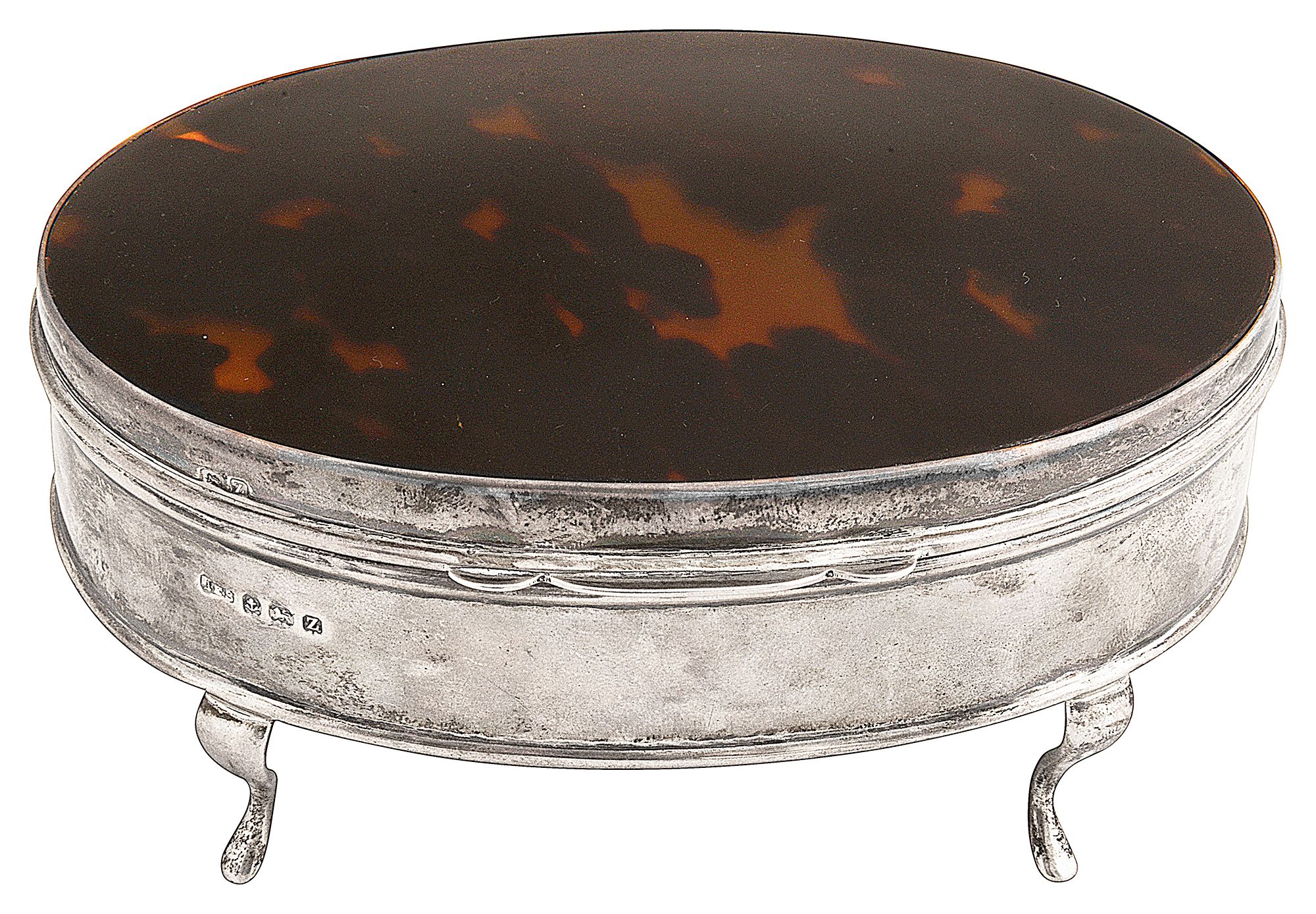 A George V tortoiseshell & silver jewellery box