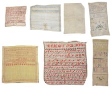 Six 19th century embroidered alphabet samplers