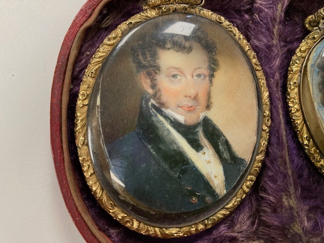 Early 19th century School. A cased pair of portrait miniatures c.1830 - Image 2 of 6