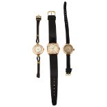 Three 9ct gold wrist watches