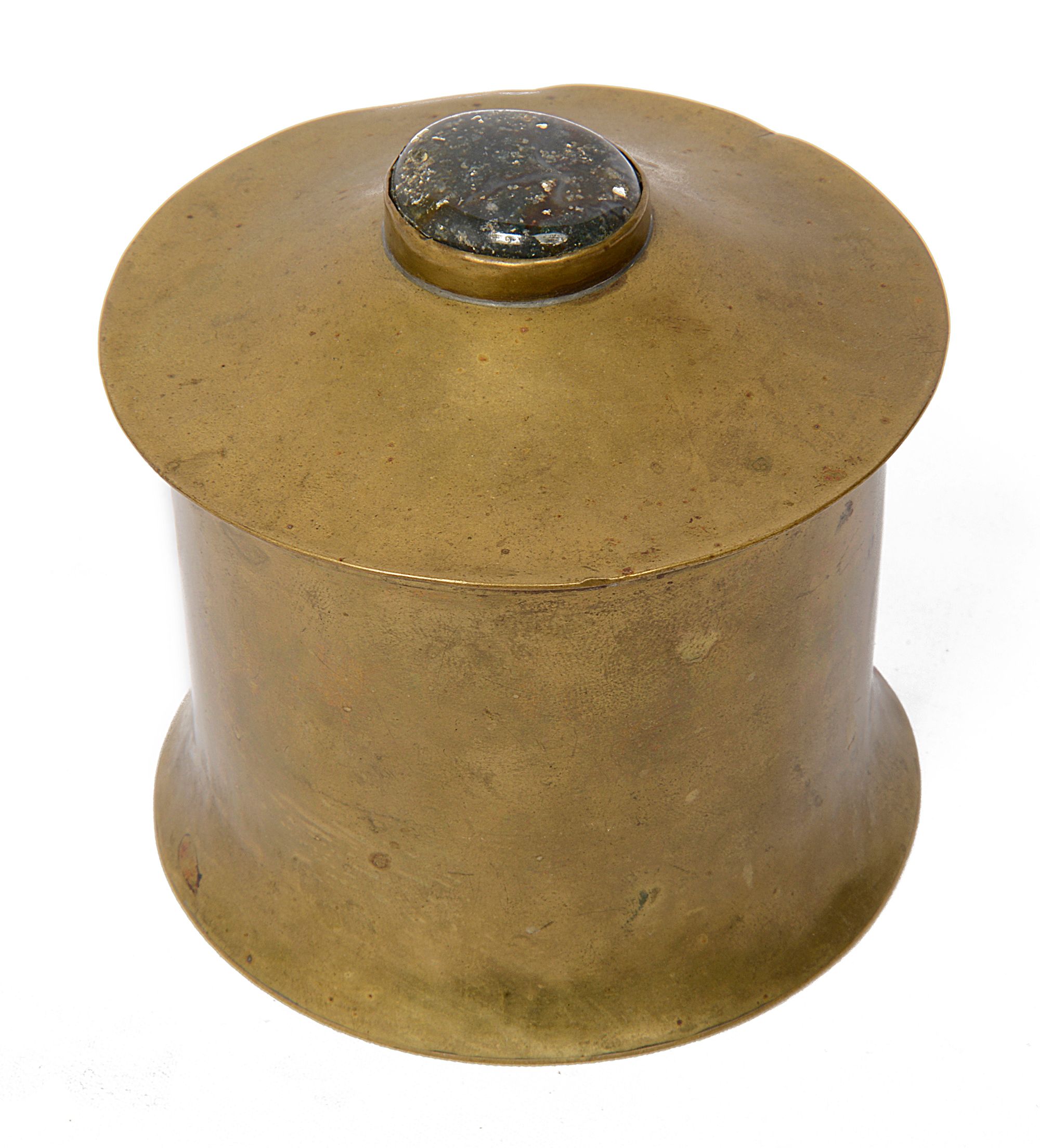 An Arts and Crafts planished brass lidded pot