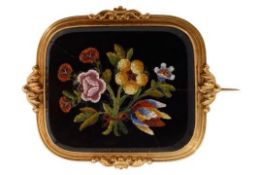 A mid 19th century floral micromosaic panel brooch/pendant