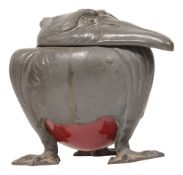 A continental Jugendstil pewter novelty grotesque bird inkwell c.1900