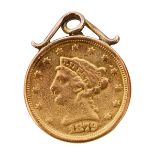 An American 2 1/2 dollar, 1879 gold coin pendant
