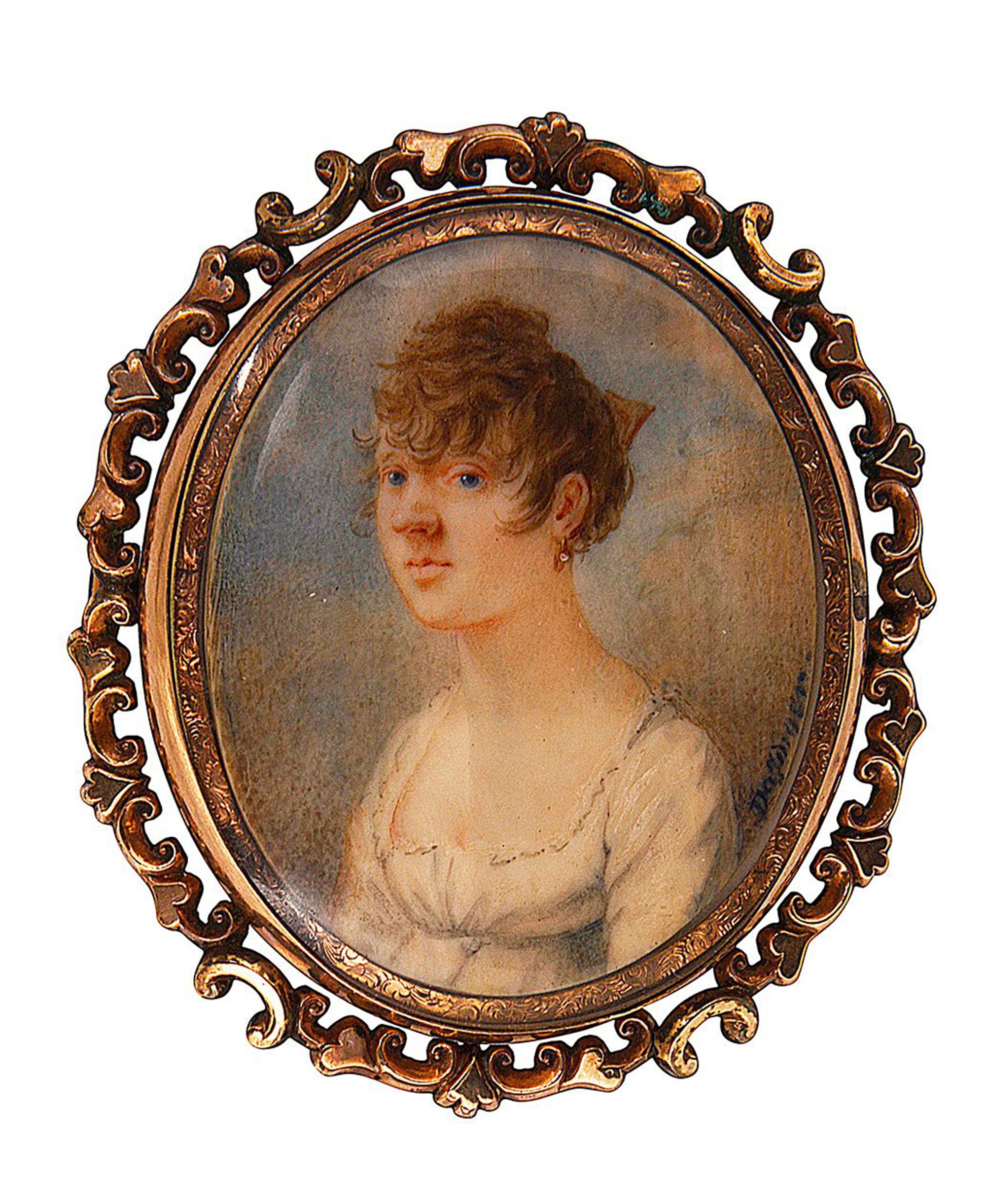 19th century Continental School. A portrait miniature of a young lady