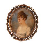 19th century Continental School. A portrait miniature of a young lady
