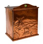 An Arts & Crafts sheet copper clad wall hanging cabinet