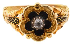 A late Georgian diamond, enamel and yellow gold memorial ring