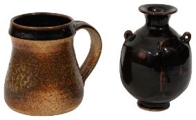 A Lowerdown Pottery tankard and a Leach Pottery vase