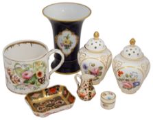 Derby pot pourri vase, christening mug & other small items china