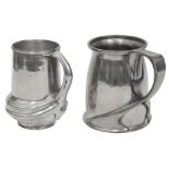 Two Liberty & Co Tudric pewter tankards models 066 and 050