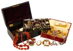 Two fitted jewellery boxes containing assorted costume jewellery