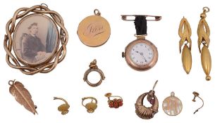 An early Victorian gold memorial swivel brooch and other jewellery