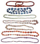 An amethyst 7 rock crystal bead necklace and other hardstone necklaces