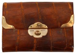 A late Victorian 9ct gold mounted tan crocodile leather purse