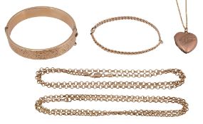 A 9ct gold belcher chain & other items