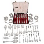 Assorted silver to include set of pastry forks, napkins rings etc.