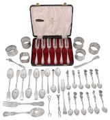 Assorted silver to include set of pastry forks, napkins rings etc.