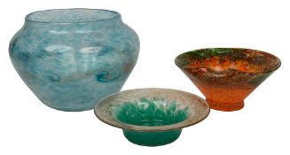 Three pieces of Monart glass