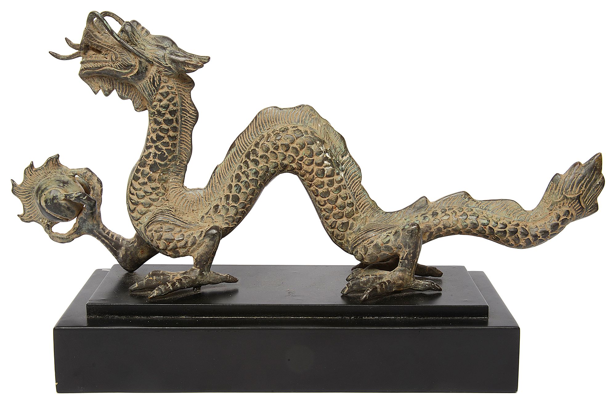 A Chinese verdigris patinated bronze of a dragon