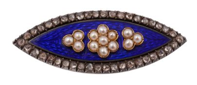 A Georgian diamond, enamel and pearl brooch,