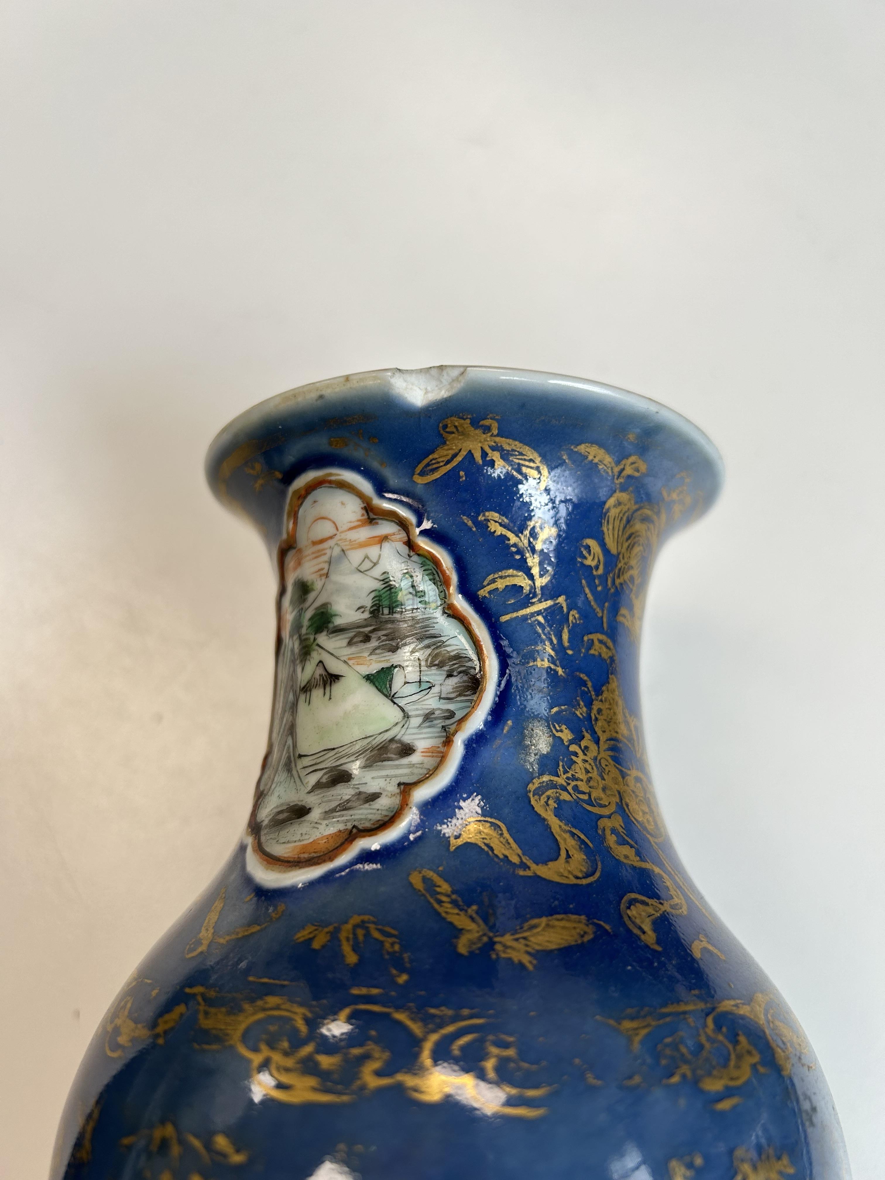 A pair of Chinese famille vert and powder blue vases - Image 2 of 6