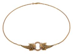 A double leopard's head chain necklace