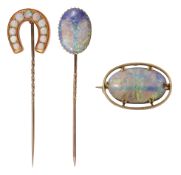 Three items of Victorian/Edwardian opal and yellow gold jewellery