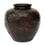 A Japanese Meiji Period patinated bronze and cold painted vase