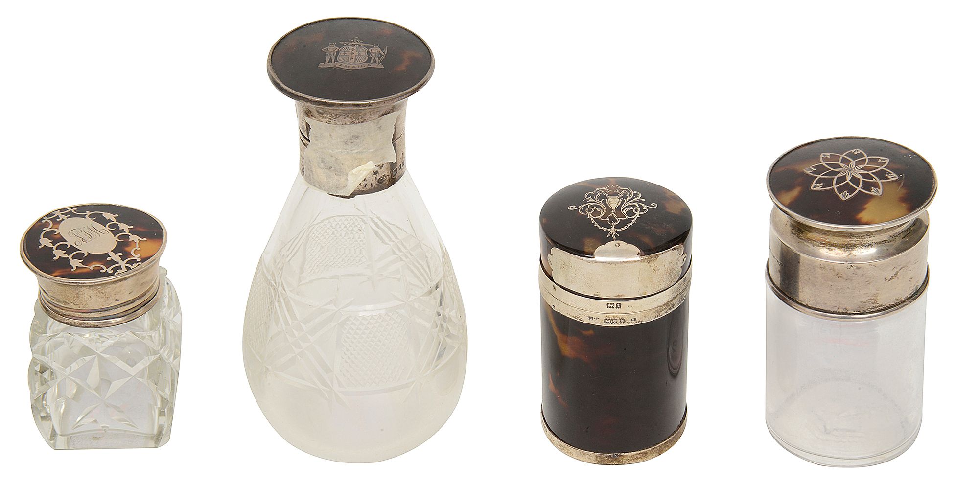 A tortoiseshell, silver and pique work scent bottle further bottles - Image 2 of 2