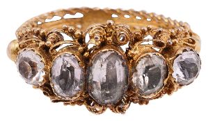 An early 19th century yellow gold and white stone ring