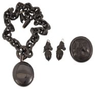 Three items of Victorian jet jewellery