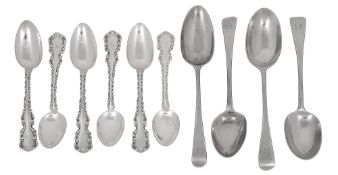 Four silver Tablespoons, six American dessert spoons